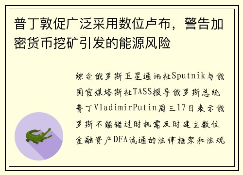 普丁敦促广泛采用数位卢布，警告加密货币挖矿引发的能源风险