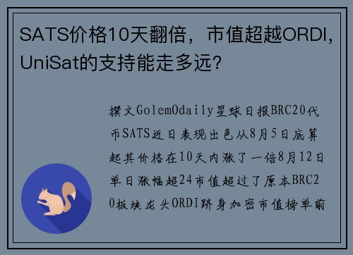 SATS价格10天翻倍，市值超越ORDI，UniSat的支持能走多远？